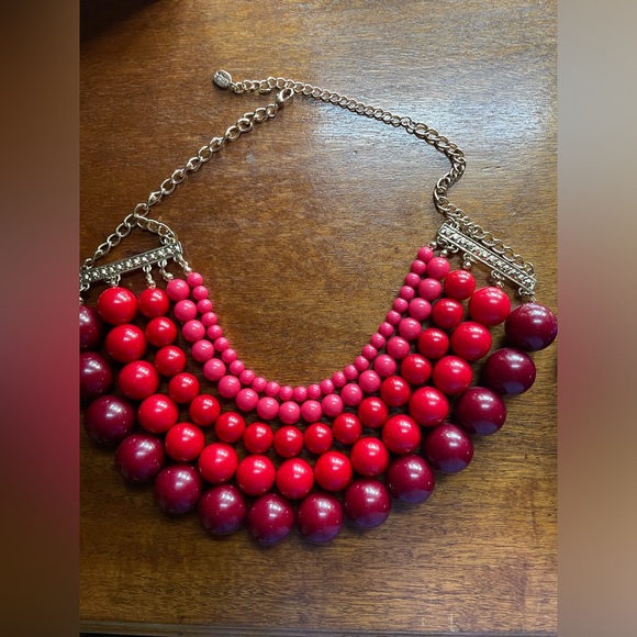 Lot of 2 Vintage Lucia Multi-strand bib Red and Blue Beaded Necklaces - Picture 2 of 7